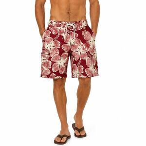 Aloha Hut Hawaiian Floral Board Shorts Red Tropical Swim Trunks Beach Shorts 32